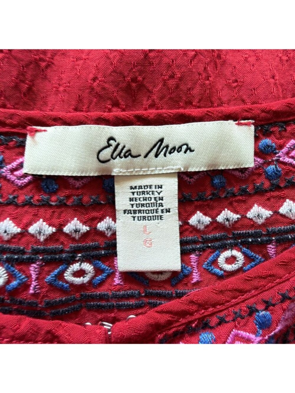 Ella Moon Womens Dress Size LG Embroidered Boho Swing 3/4 Bell Sleeve Slip 2 PC - Picture 9 of 16
